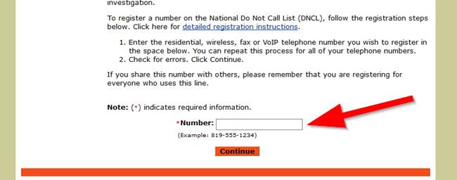 National Do Not Call List Registration Screenshot